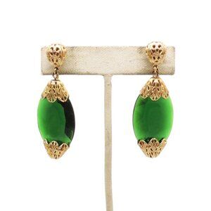 Vintage 1960s Signed Napier Faux-Emerald Drop Clip Earrings
